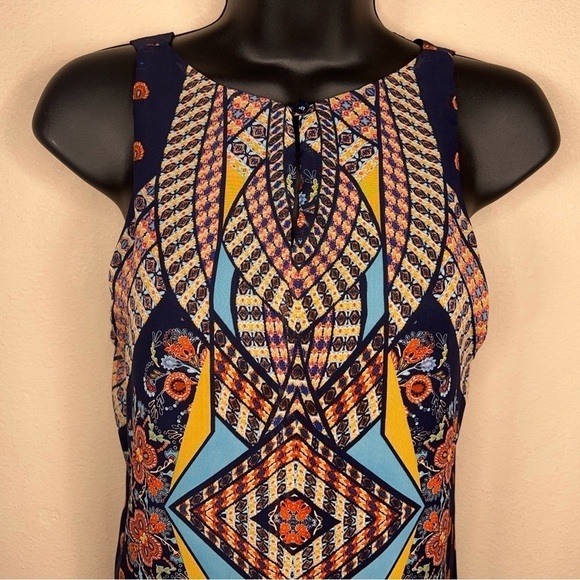MEDIUM IN SAN FRANCISCO SLEEVELESS DRESS SHEATH GEOMETRIC BOHO PRINT LINED - Picture 4 of 12